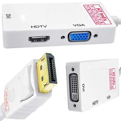 DisplayPort auf HDMI DVI VGA Adapter DP Konverter 3in1 1080p weiß