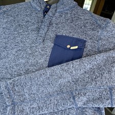 Woolrich Men's Blue Heathered Fleece Pullover Snap Neck Pocket Size M