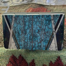 Vintage Turquoise Inlay Business Card Holder SW Or Native American Style
