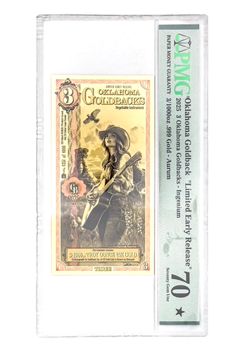3 OKLAHOMA PMG 70 GOLDBACK 24K GOLD NOTE BU LIMITED 4000 MINTAGE- PRE SALE 🔥 - Picture 6 of 10