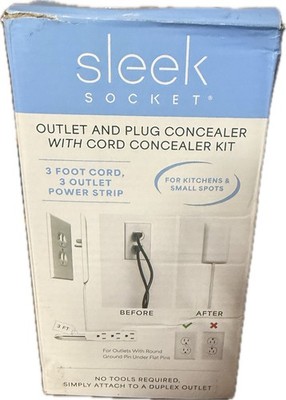 Sleek SOCKET Outlet & Plug Concealer Cord Kit W/3ft Cord 3 Outlet Power Strip