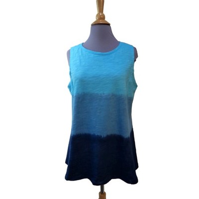 Fresh Produce Flared Tank Top Sz Medium Blue Ombre Light Cotton Knit Keyhole USA