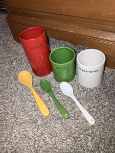 Pottery Barn BBQ Condiment Set & Spoons Ketchup Mayo Relish RETIRED Unique