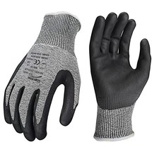 Builders Safety Work Gloves Level 5 Cut Protection HPPE Strong Grip Grey Black