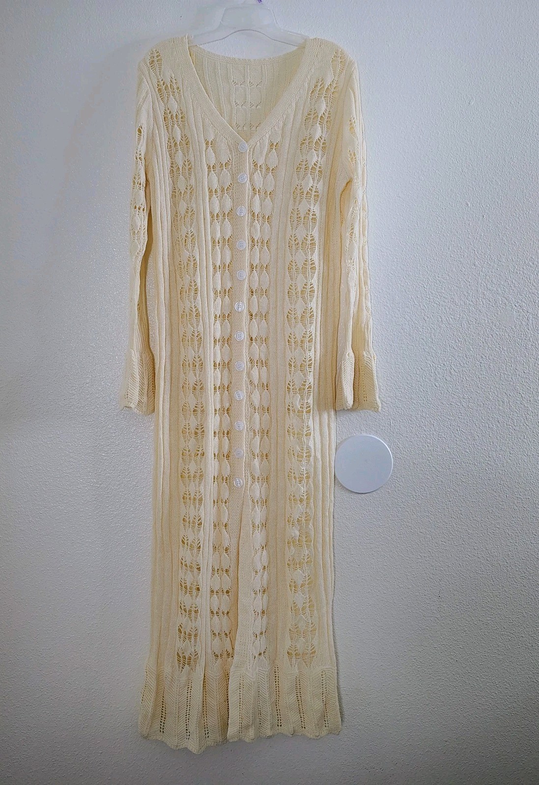 Vintage Cream Knit Lace Button Front Maxi Dress XL Fits M/L