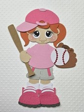Softball Girl Red Hair Pink. Scrapbook, Card Making Paper Piecing