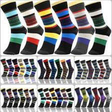 6 Pairs Men's Cotton Dress Socks Funky Argyle Striped Fashion Crew Size 10-13