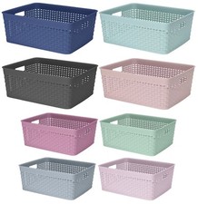 Plastic Rattan Storage Basket Home Kitchen Office Organiser Tidy Container Box