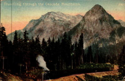 Vintage Postcard Travelling Through the Cascade Mountains unused Train 