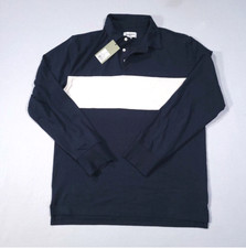 Goodfellow Mens Long Sleeve Rugby Polo Shirt S Navy Blue White Stripe Collar NEW