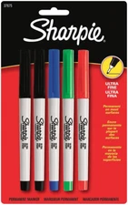 Sharpie Permanent Markers, Ultra Fine Point, Assorted Colors, 5-Count