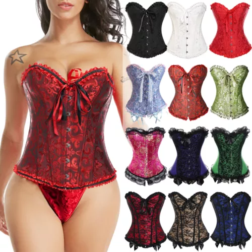 Retro Steampunk Gothic Corset Burlesque Lace Up Basque Top Bustier Waist Cincher - Picture 1 of 27