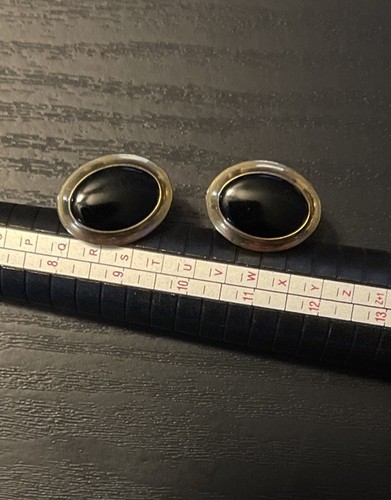 Cuff Links Oval Black Onyx Correct Quality Yellow Gold Filled - Picture 11 of 11