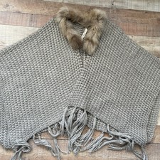 Mystree Wool Cape Poncho Faux Fur Collar Adult One Size