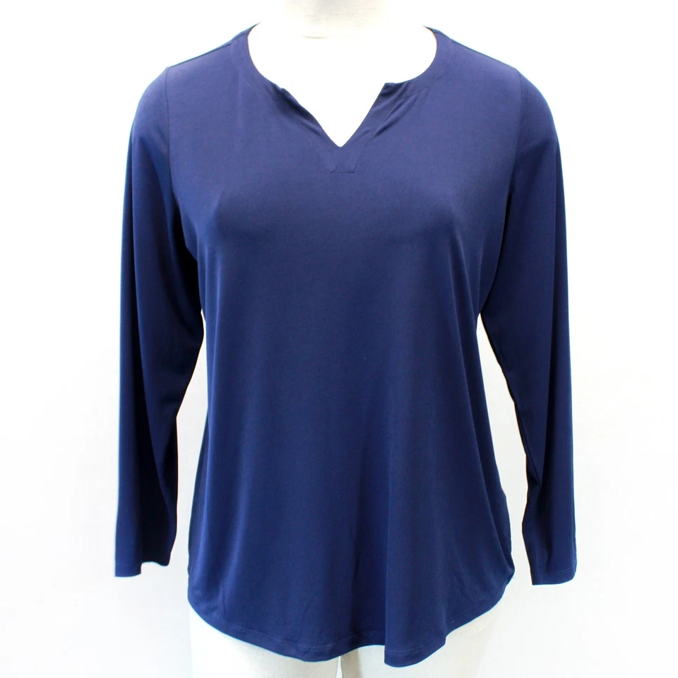 Túnica Top Susan Graver QVC Plus Azul Marino Tejido Líquido Cuello Dividido 1X Foto 2 de 4