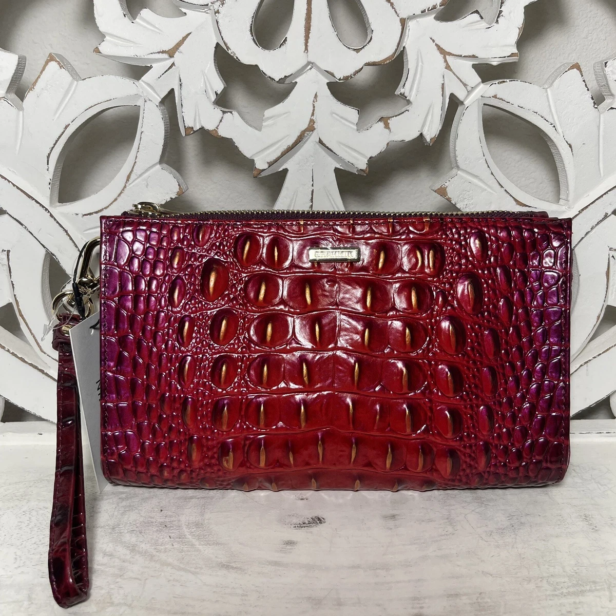 Brahmin Daisy Clutch Wristlet Ruby Ombre Melbourne Leather