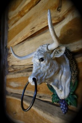 Stier, Büffel Kopf im Cowboy-Look mit Anbindering Country Western Wanddekoration