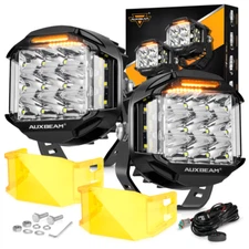 AUXBEAM 5" Inch Round LED Work Light Combo Pods Amber For Polaris RZR XP UTV ATV