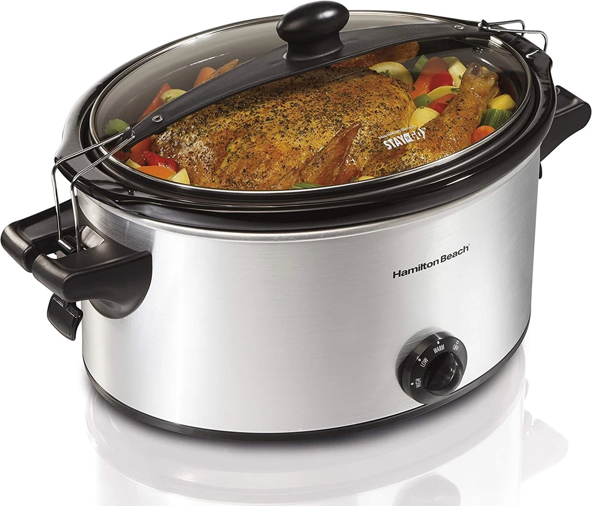 Hamilton Beach Large Slow Cooker Crock Pot 6 qt Oval Crockpot Black Silver  Stone