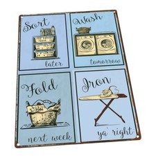 Blue Laundry Metal Sign; Wall Decor for Bath or Laundry
