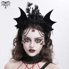 Devil Fashion Women Black Gothic Punk Bat Wing Rose Feather Beaded Headdress