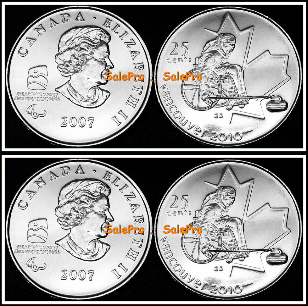 2x CANADA 2007 CANADIAN WINTER OLYMPIC WHEELCHAIR CURLING 25 CENT
