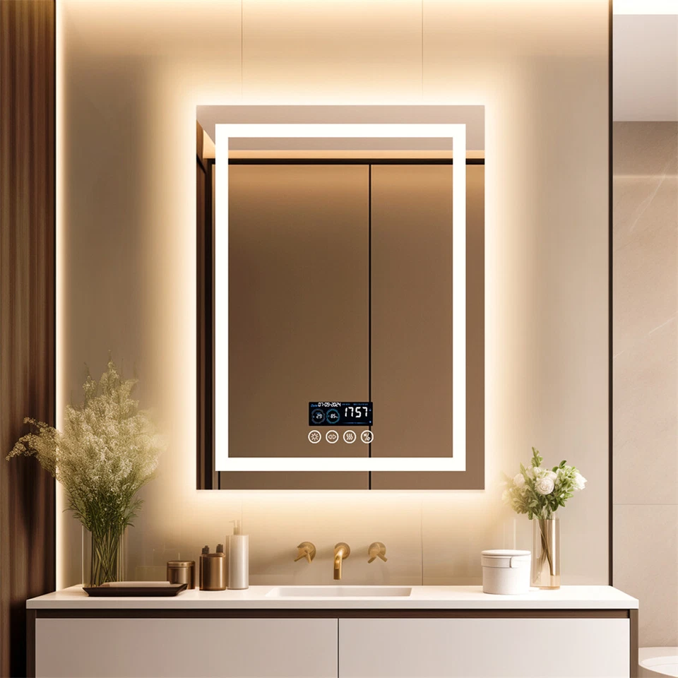 Badspiegel mit Beleuchtung Bluetooth Uhr digital Spiegel Touch Badezimmer Smart - Bild 2 von 4