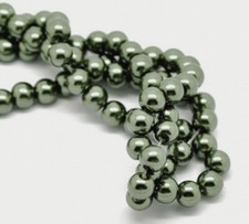 Glass Pearl Imitation Beads Round Green 8mm Dia. 2 Strand Approx 110pc Strand