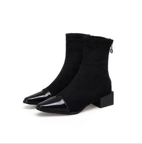 Chic Women Pointed Toe Low Block Heels Sock Ankle Boots Back Zipper Party Shoes - Bild 5 von 11