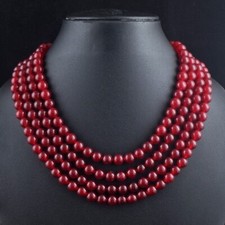 Most Brilliant 4 Strand Red Ruby Round Shape 882 Cts Necklace Jewelry VK 02 E549