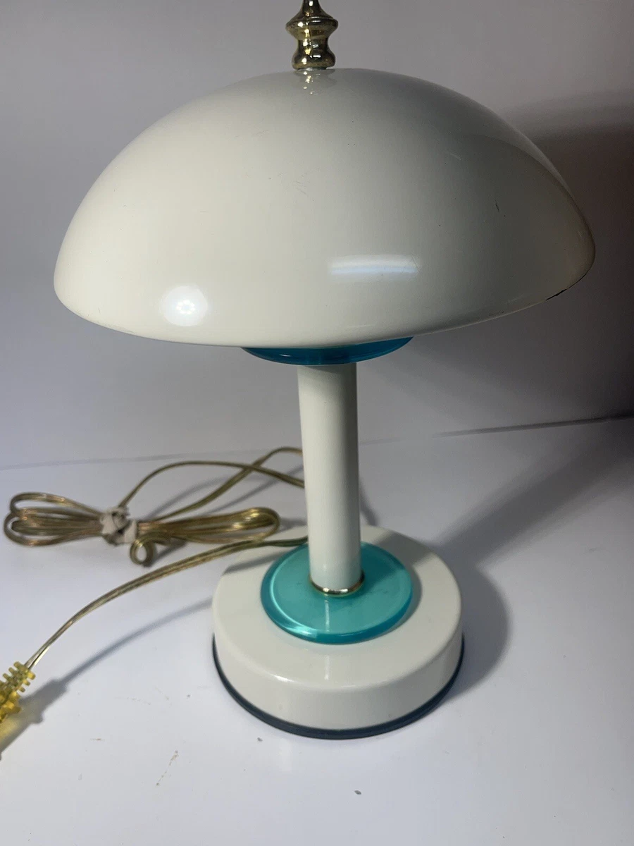 Vtg White teal Metal Touch Lamp With 3 Levels Of Brightness 12
