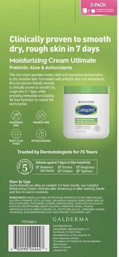 Cetaphil Moisturizing Cream Ultimate with Prebiotic Aloe 2-pack,36