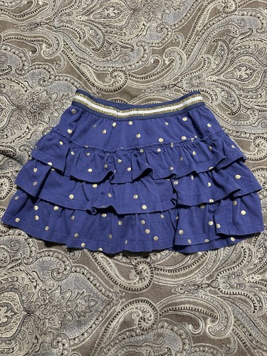 Boden Blue Tiered Jersey Ruffle Skort Skirt with Gold Polka Dots Size 6-7Y - Picture 4 of 5