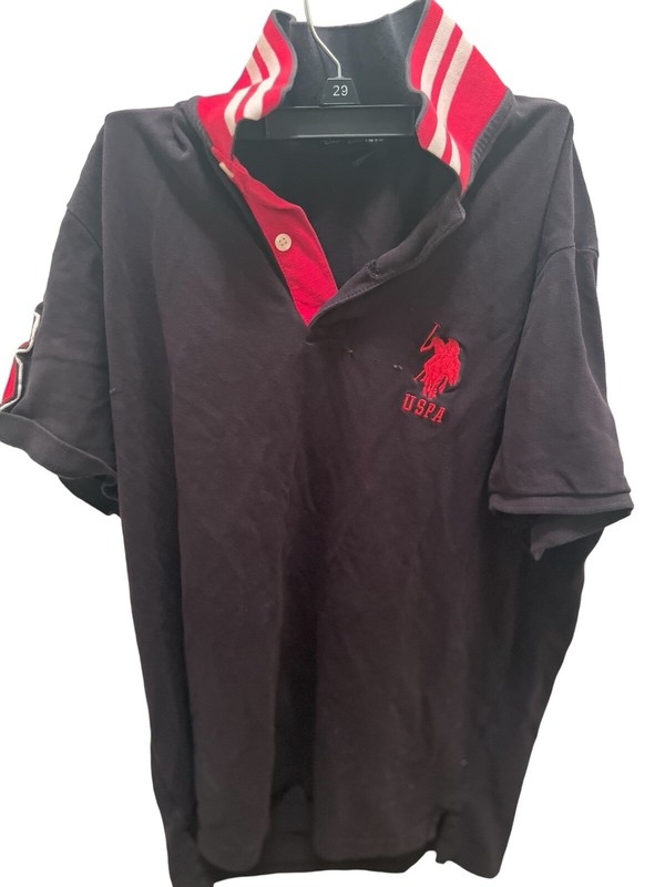 Black US Polo Association Number 3 Slim Fit Short Sleeve Cotton Shirt Large