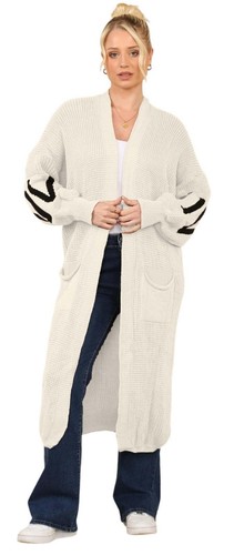 Womens Long Sleeves Love Print Oversize Chunky Knit Balloon Sleeve Maxi Cardigan - Picture 8 of 9