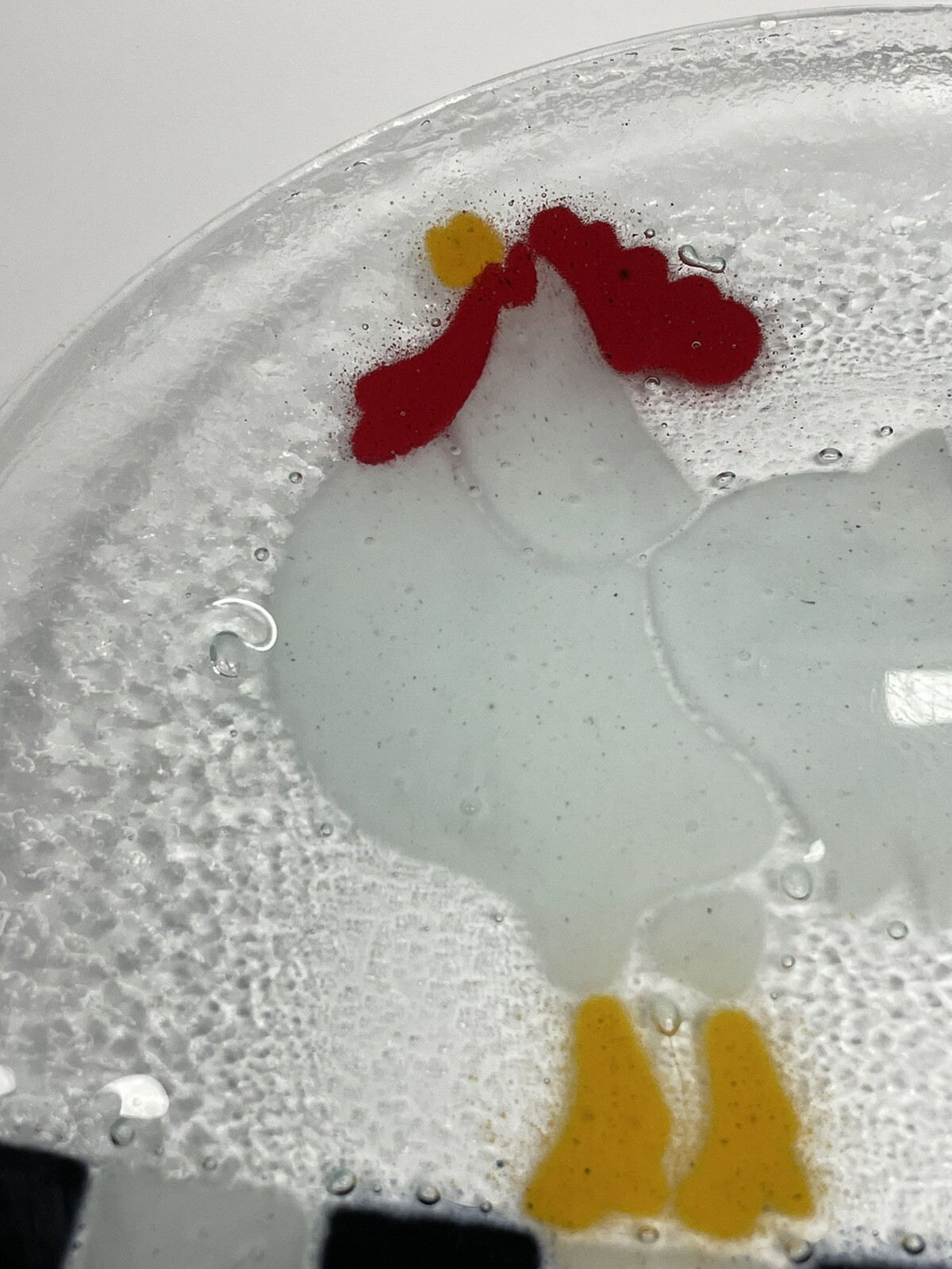 Peggy Karr Signed Fused Art Glass Rooster Checkered  7.75” Plate Mackenzie Style