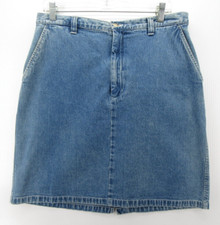 VINTAGE Eddie Bauer Skirt Women 14 Blue A-Line Denim Cottage Slit Peasant 90s