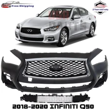Front Bumper Cover Fascia & Grille Assembly Kit For 2018-2020 Infiniti Q50