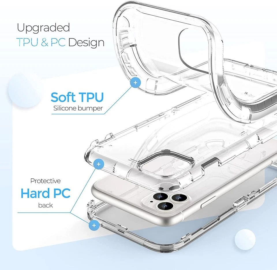 Funda transparente a prueba de golpes para iPhone 16 15 14 13 12 11 Pro Max + Protector de pantalla Foto 3 de 4