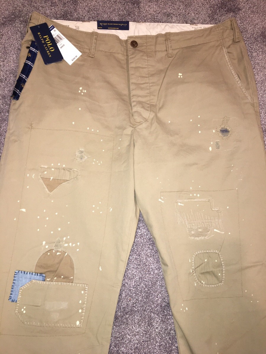 Polo Ralph Lauren Distressed Patchwork Relaxed Fit Khaki