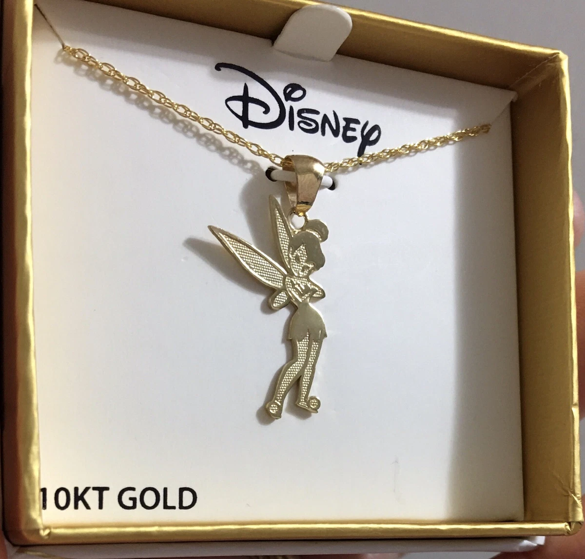 10K Yellow Gold Disney Tinkerbell Necklace In Box Perfect Gift For Her