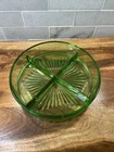 Vintage Green Depression 4 section divied relish or candy dish 8”
