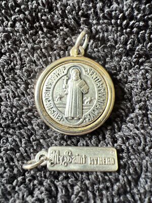 St Benedict Dual Color Medal - (Catholic Exorcism).And  My Saint My Hero Charm