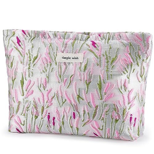 Floral Travel Makeup Bag Large Cute Green Pink Cosmetic Organizer for Women-image