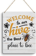 Positive Bee Wall Door Decor, Welcome to Our Hive Bee Wood Sign Welcome Sign for