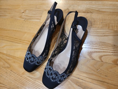 J. Renee Womens Faleece Crystal Embellished Slingback Pump Black Size 7.5 W - Picture 3 of 7