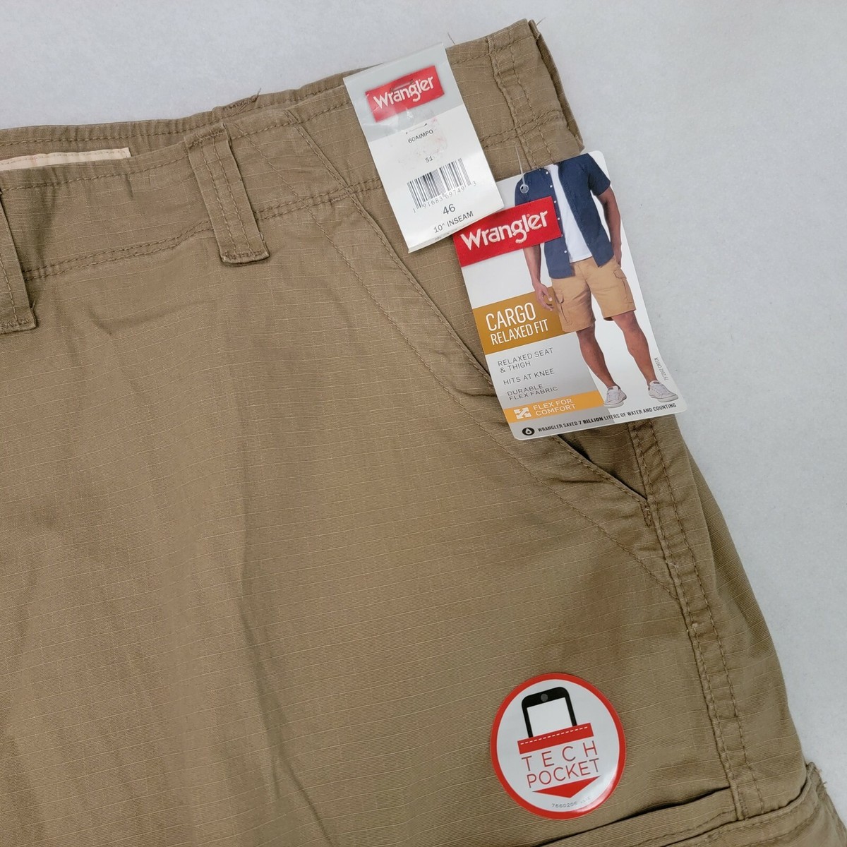 Wrangler CARGO SHORTS Mens 46x10 Beige KHAKI Gorpcore Relaxed Fit