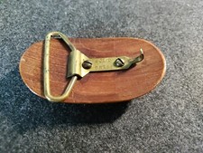 Vintage Belt Buckle Wooden Wood And Solid Brass Oval Curved Brown Color