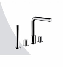 Luxury Brushed Stainless steel 4 hole bath tap set (heavy solid shower head)