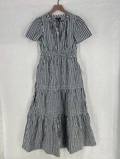 Quince Maxi Dress Womens XS Blue White Cotton Hudson Striped Smocked V Neck